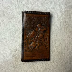 Vintage Tooled Leather Key Holder Snap Closure Man Combat